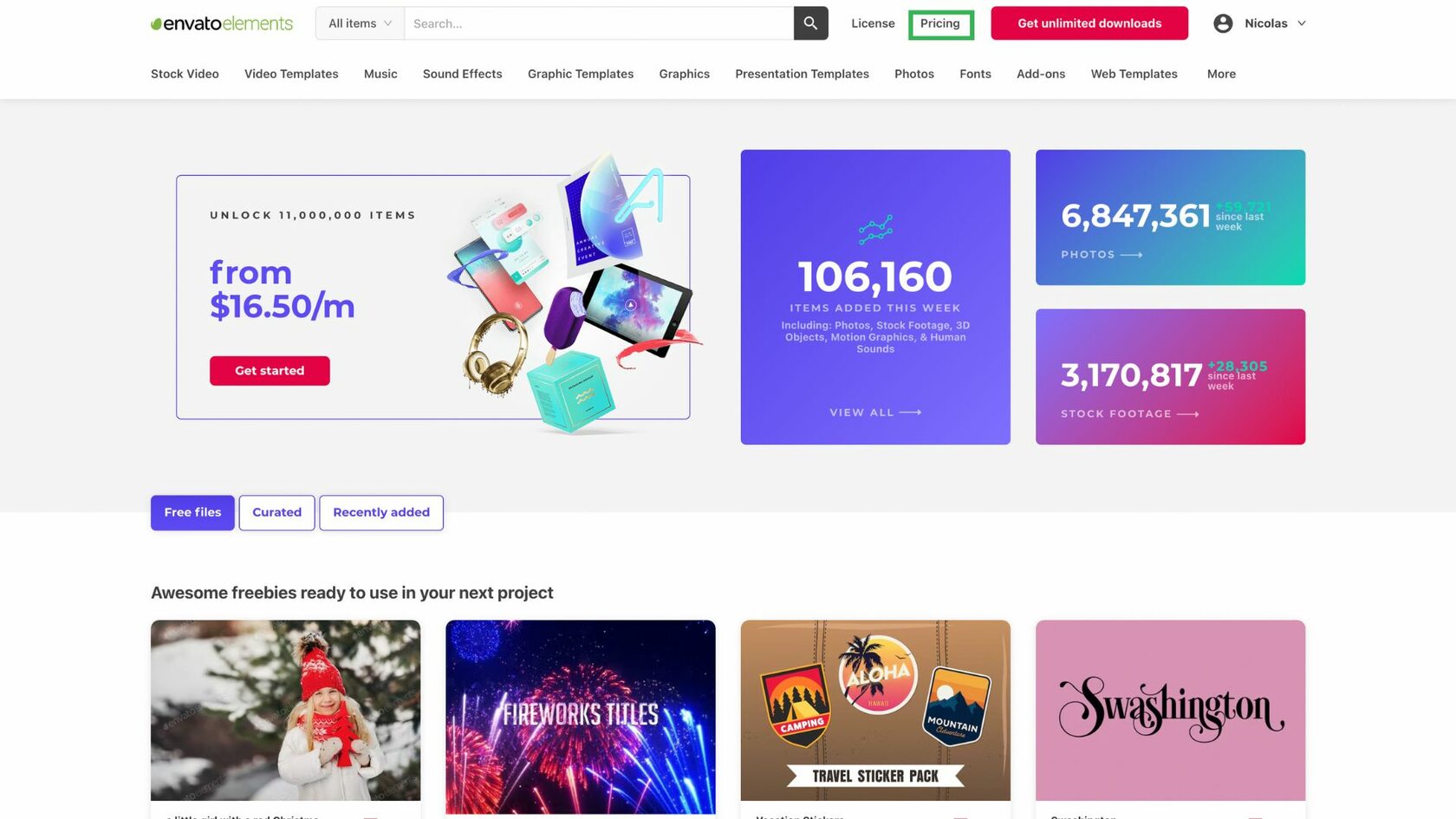 Раздел Pricing на сайте Envato Elements