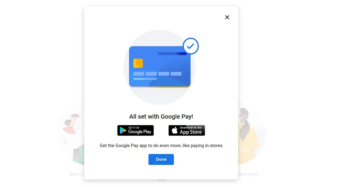 Сообщение Google об успешной привязке карты