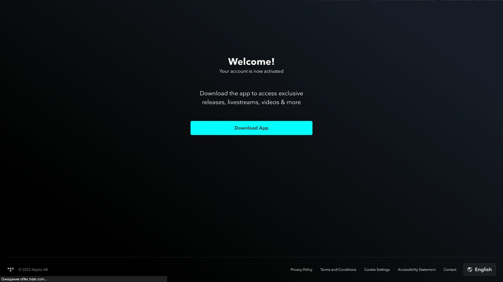 Уведомление об успешной активации подписки Tidal
