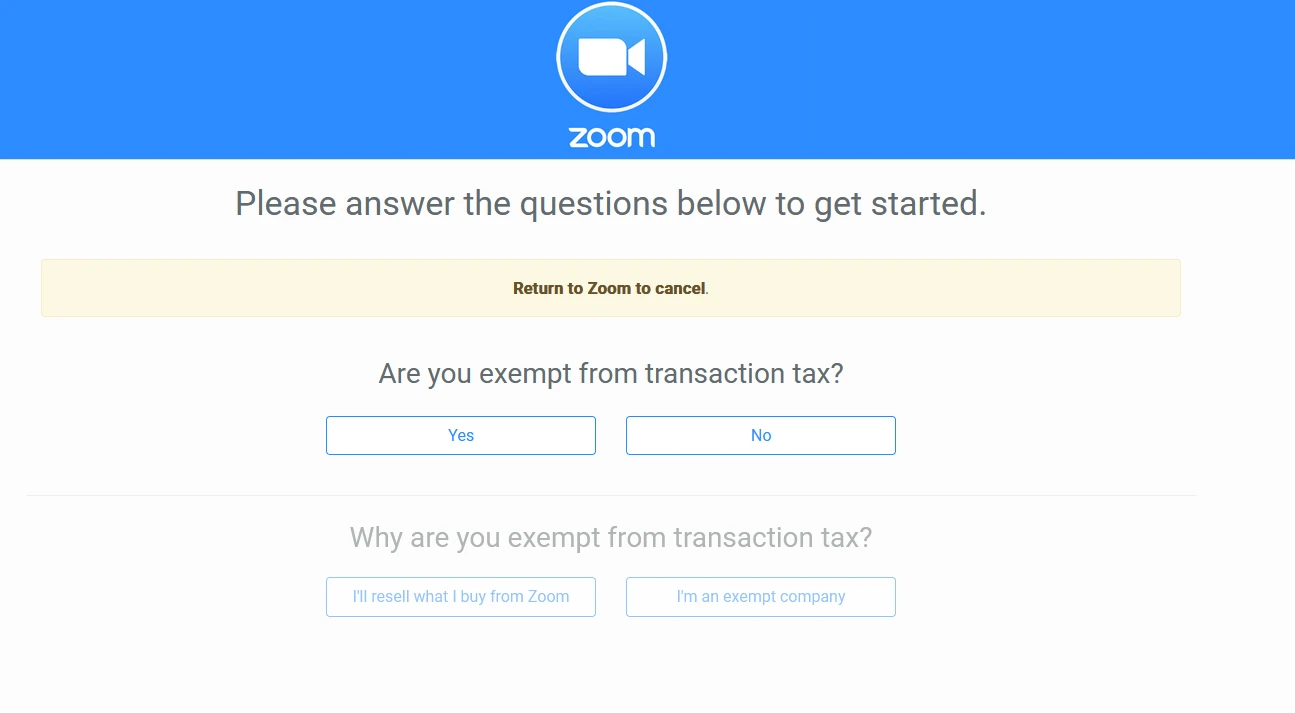 Форма подтверждения резидентства при выборе штата без налогов в Zoom