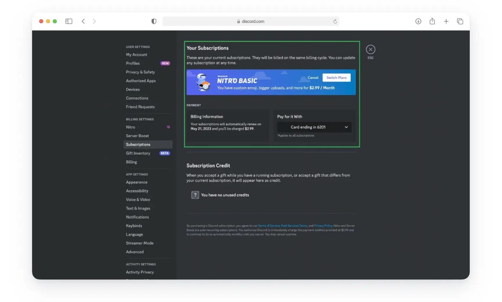 Транзакция по оплате Discord Nitro в мини-приложении Хочу Плачу!