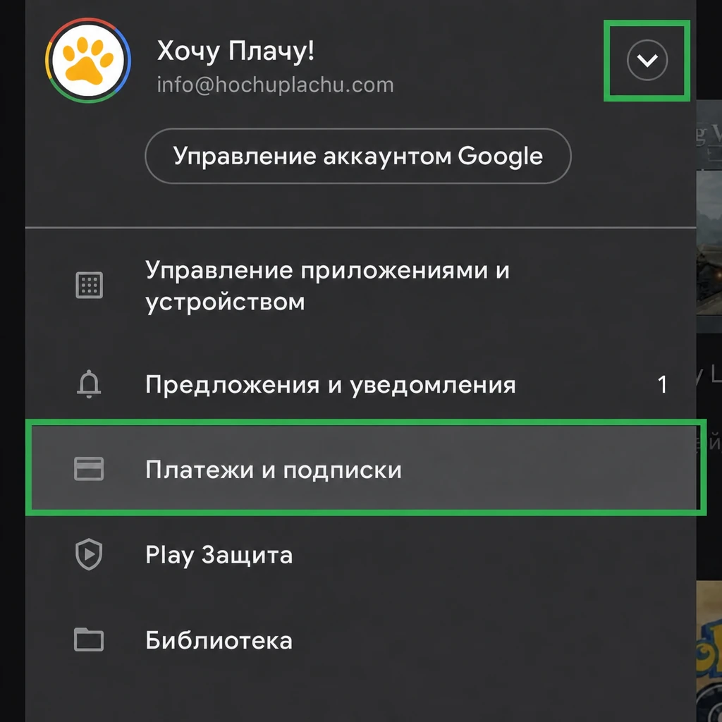 Раздел Способы оплаты в Google Play