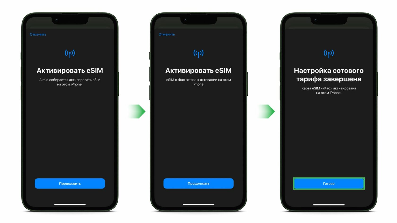 Подтверждение установки eSIM — шаг с выбором линии