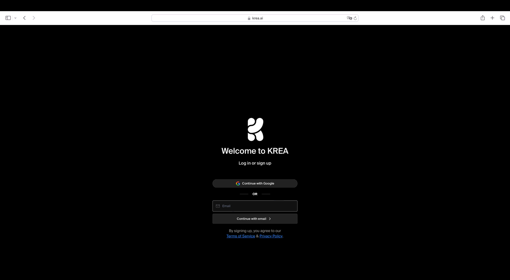 Выбор способа авторизации в KREA AI