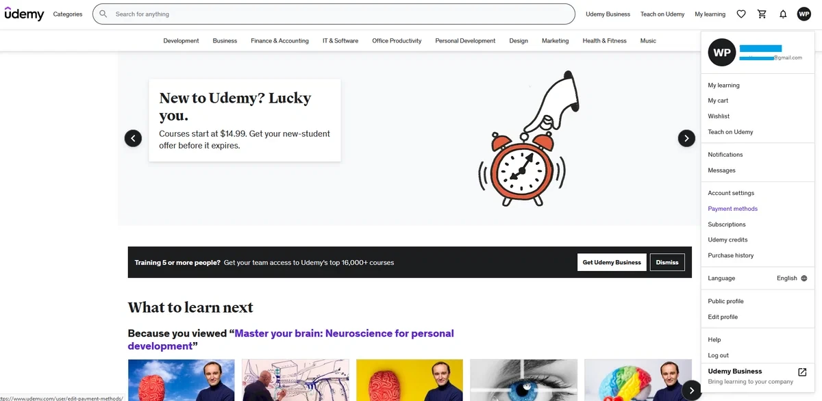 Страница входа на Udemy