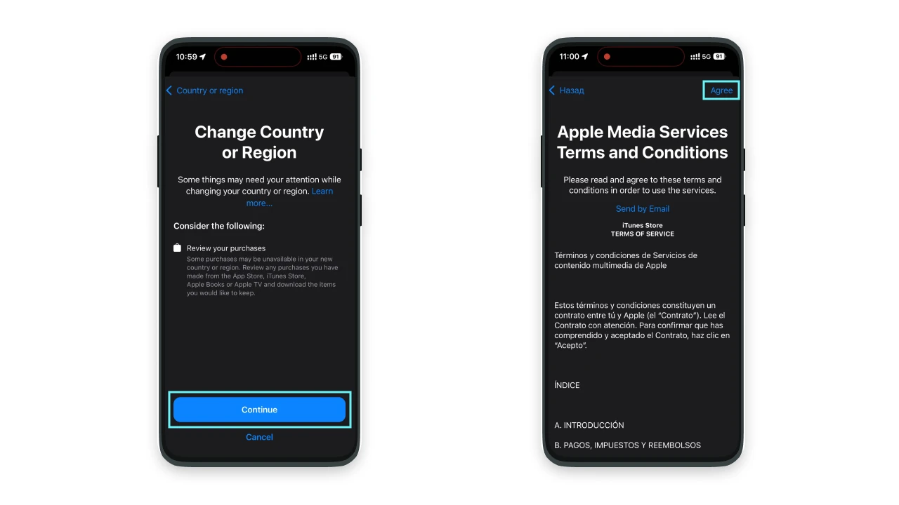 Настройки Apple ID — смена страны или региона
