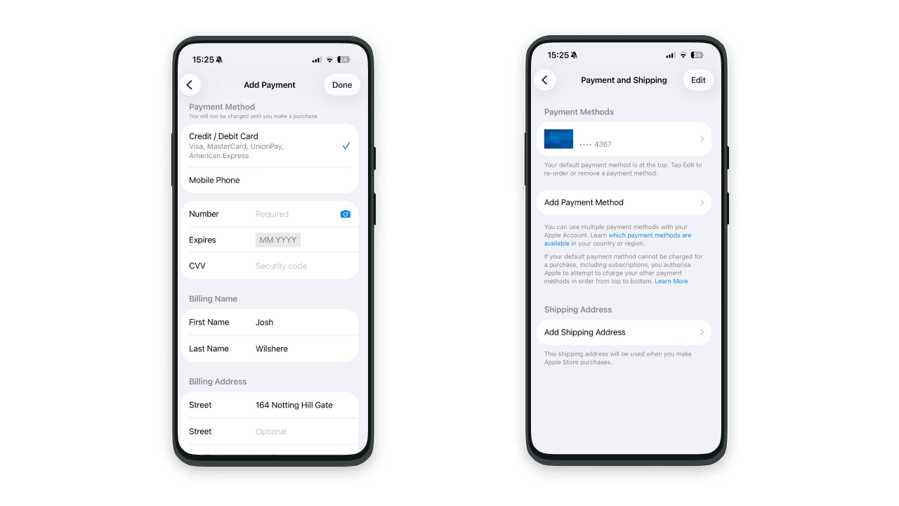 Успешная привязка карты к App Store