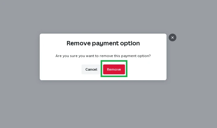 Кнопка Remove для удаления старой карты в разделе Billing Canva