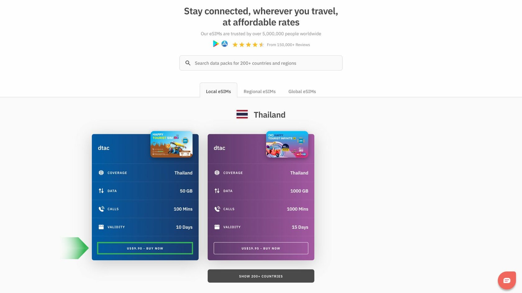Каталог стран в приложении Airalo для выбора eSIM