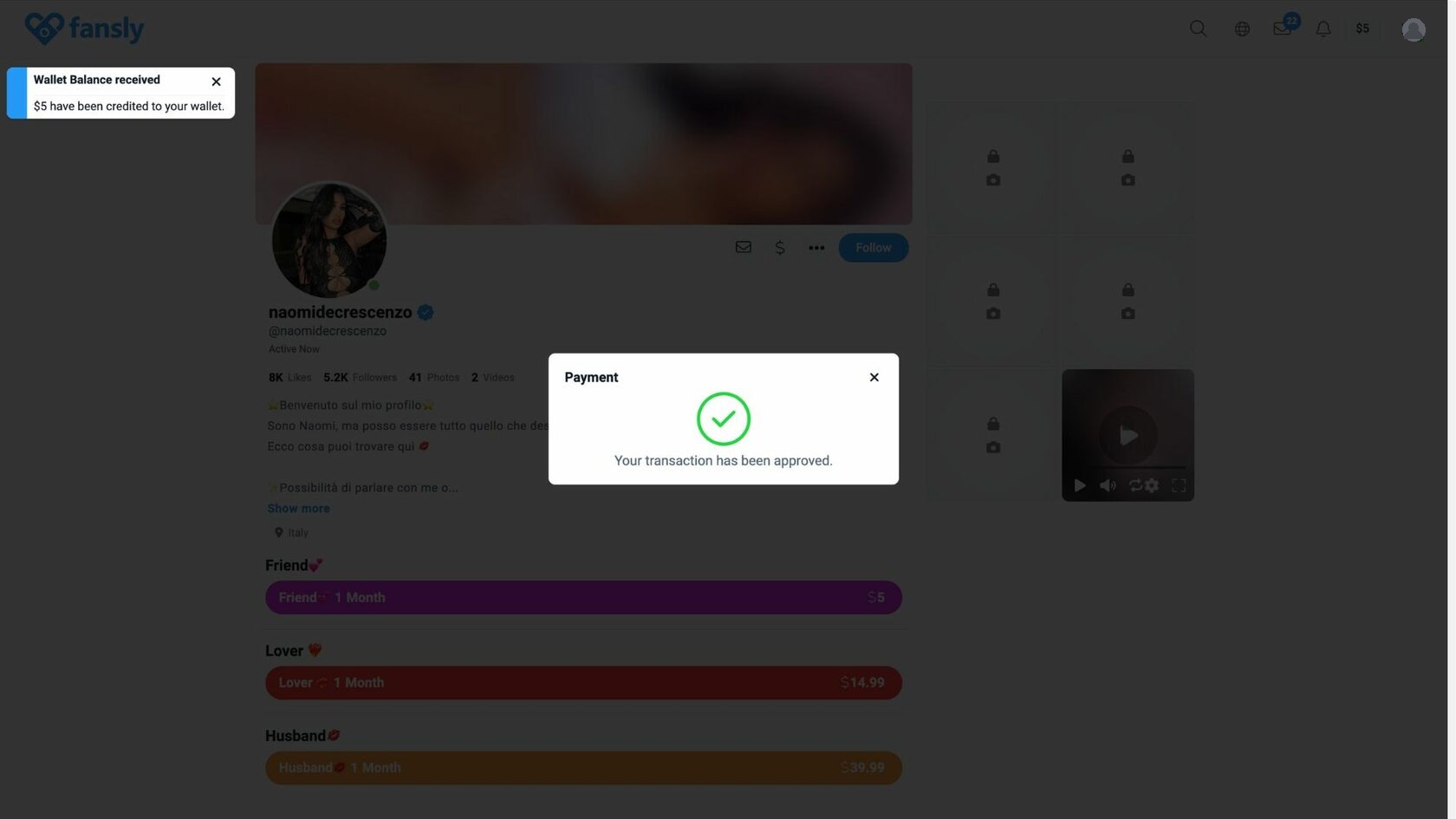 Экран подтверждения оплаты Fansly картой Хочу Плачу!