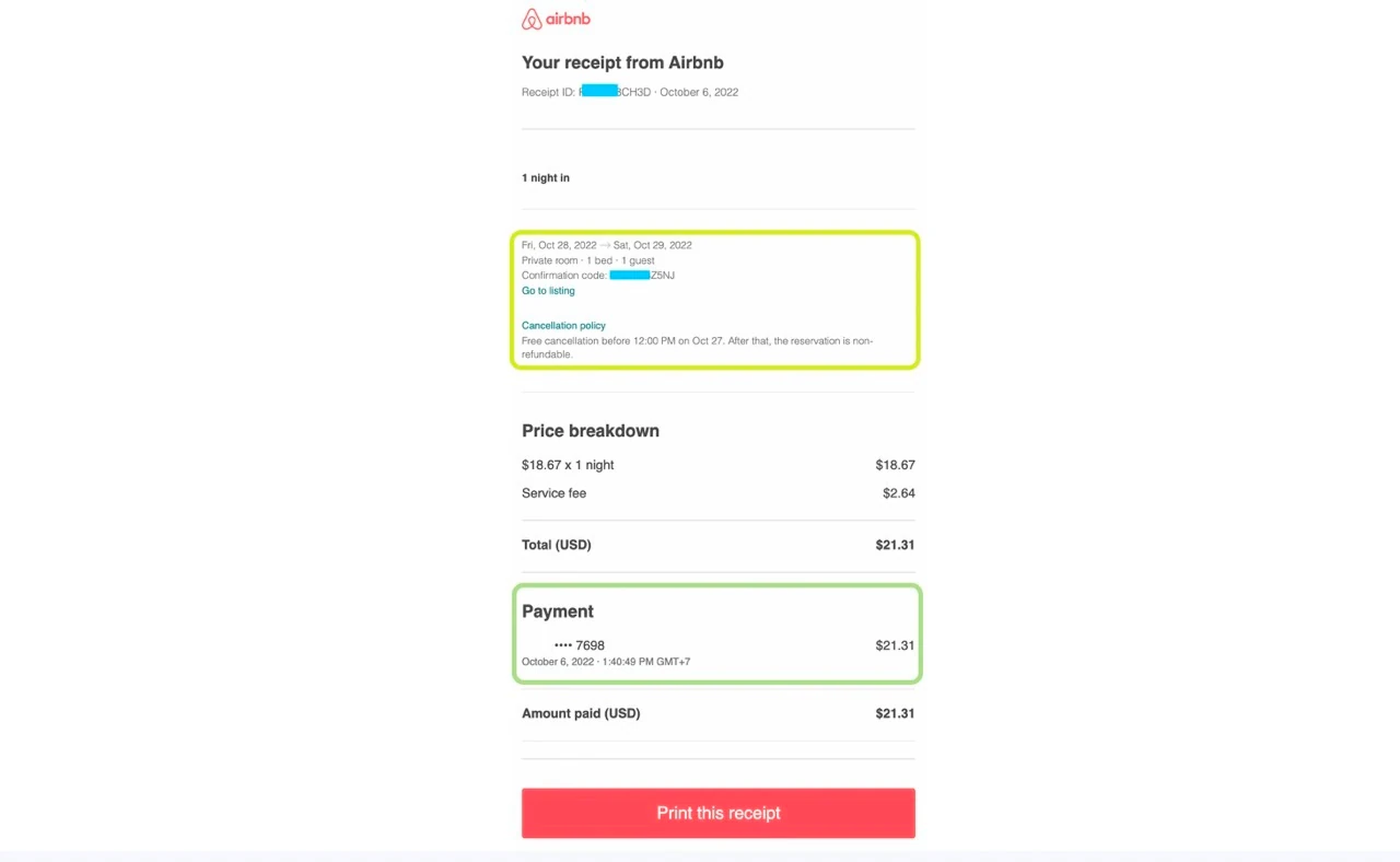 Email-уведомление о подтверждении бронирования Airbnb