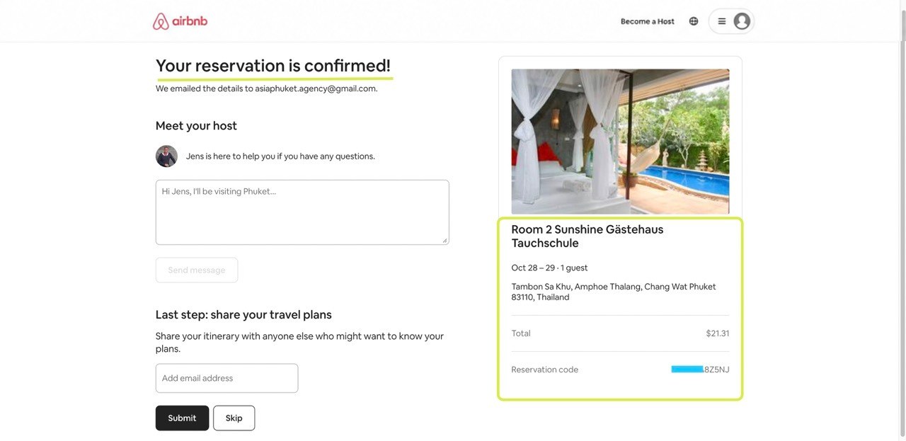 Страница Airbnb «Your reservation is confirmed» с деталями бронирования