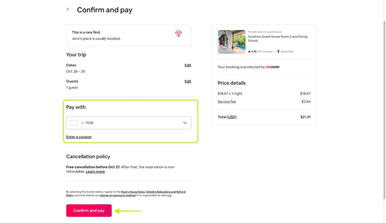 Выбор жилья и дат на Airbnb для тестового бронирования