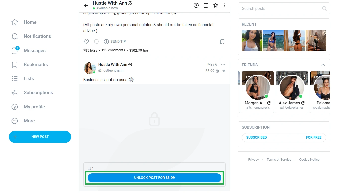 Выбор автора и подписка на контент OnlyFans