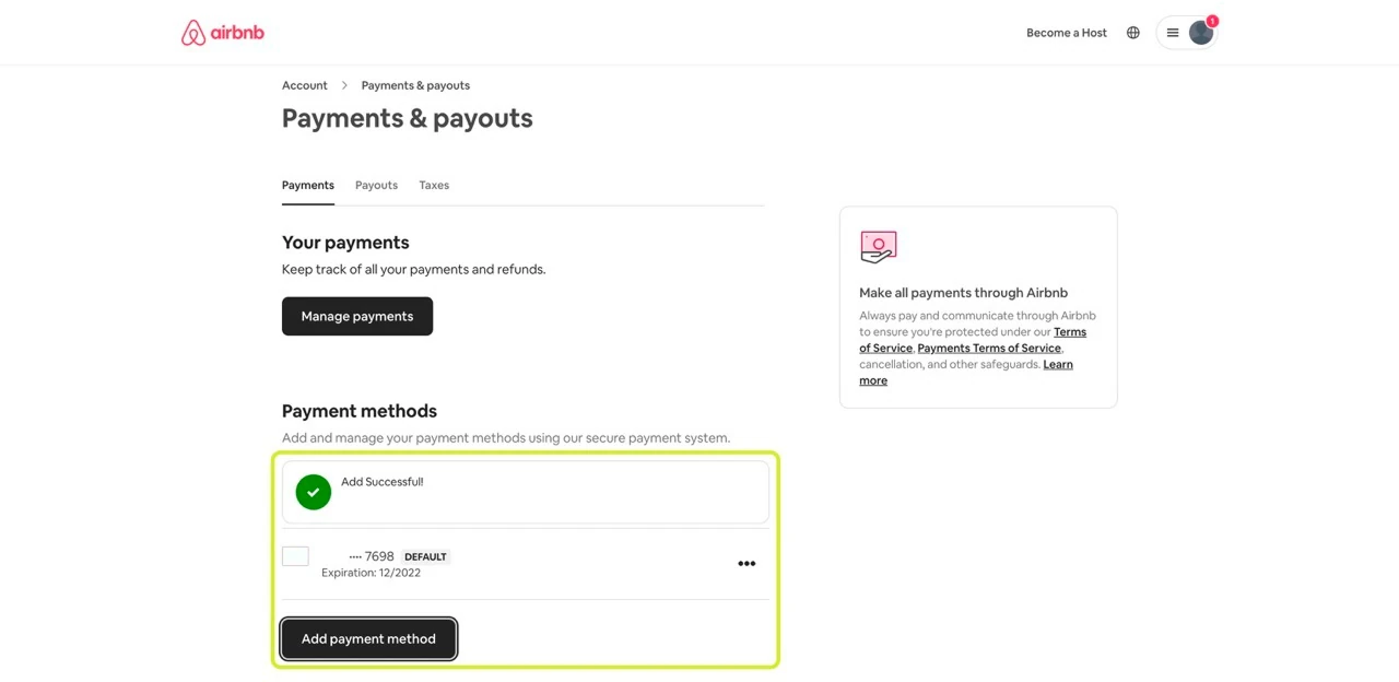 Виртуальная карта Хочу Плачу! успешно добавлена в аккаунт Airbnb