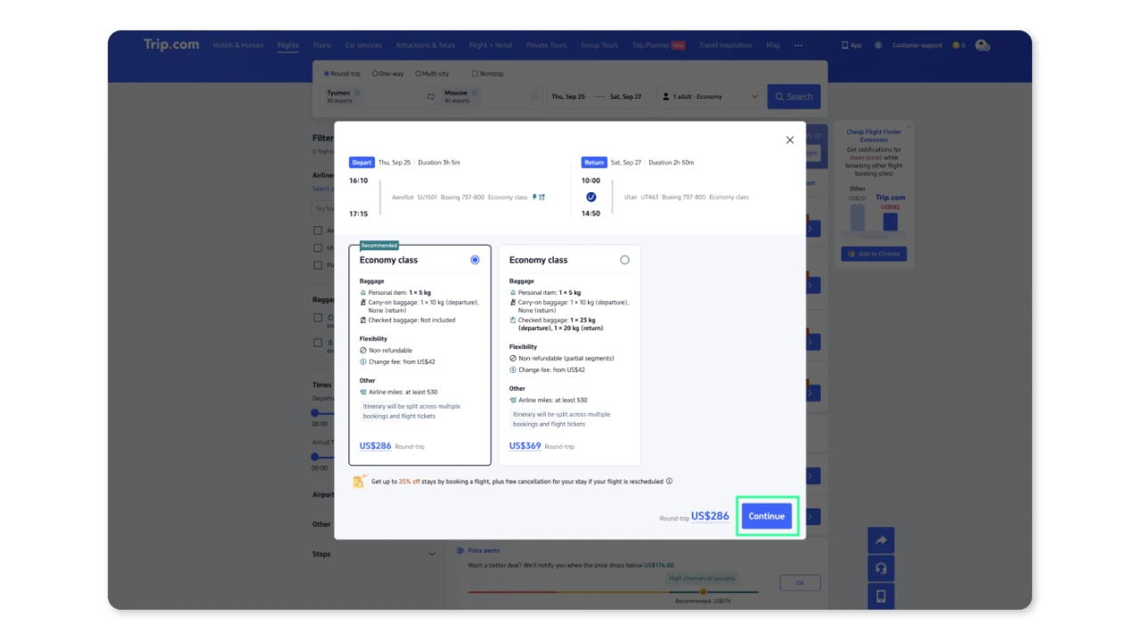 Страница авторизации Trip.com — вход по email или Google