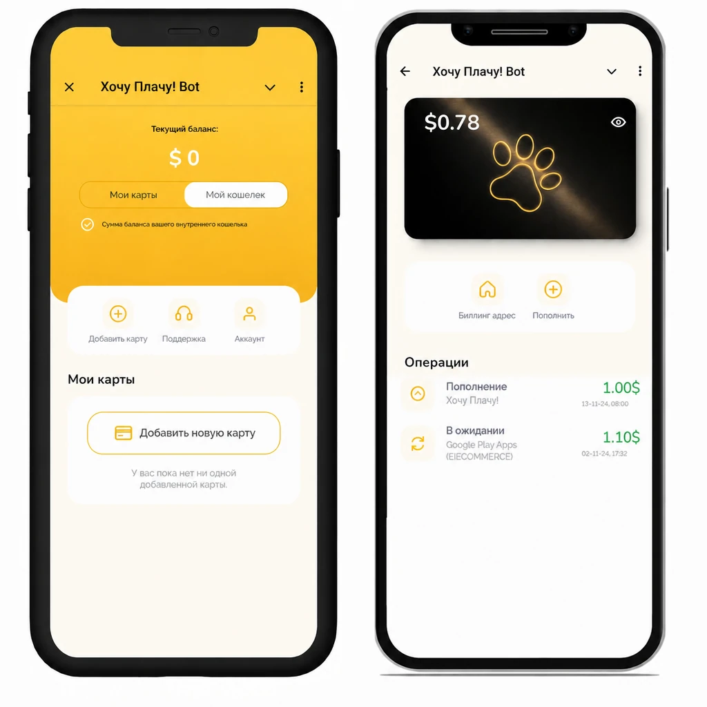 Управление картами Хочу Плачу! в Telegram Mini App — раздел «Мой кошелёк»